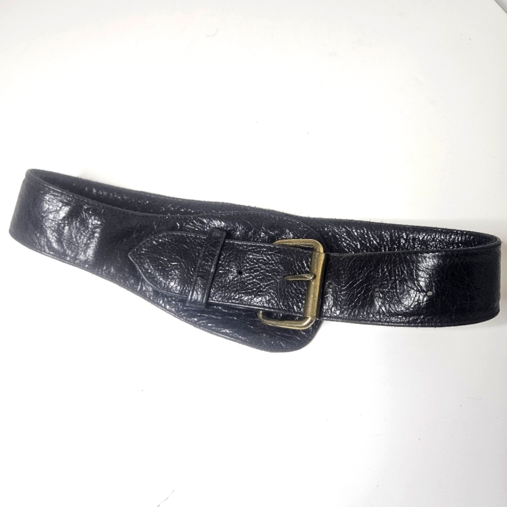 JJ Winters Leather Belt Black Brass Graduated Width Women's S Small